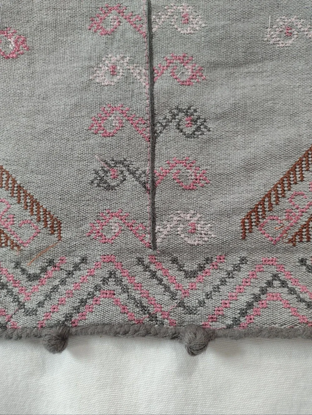 Anthropologie Cotton Linen Embroidered Natani Curtain Single Panel Grey Pink